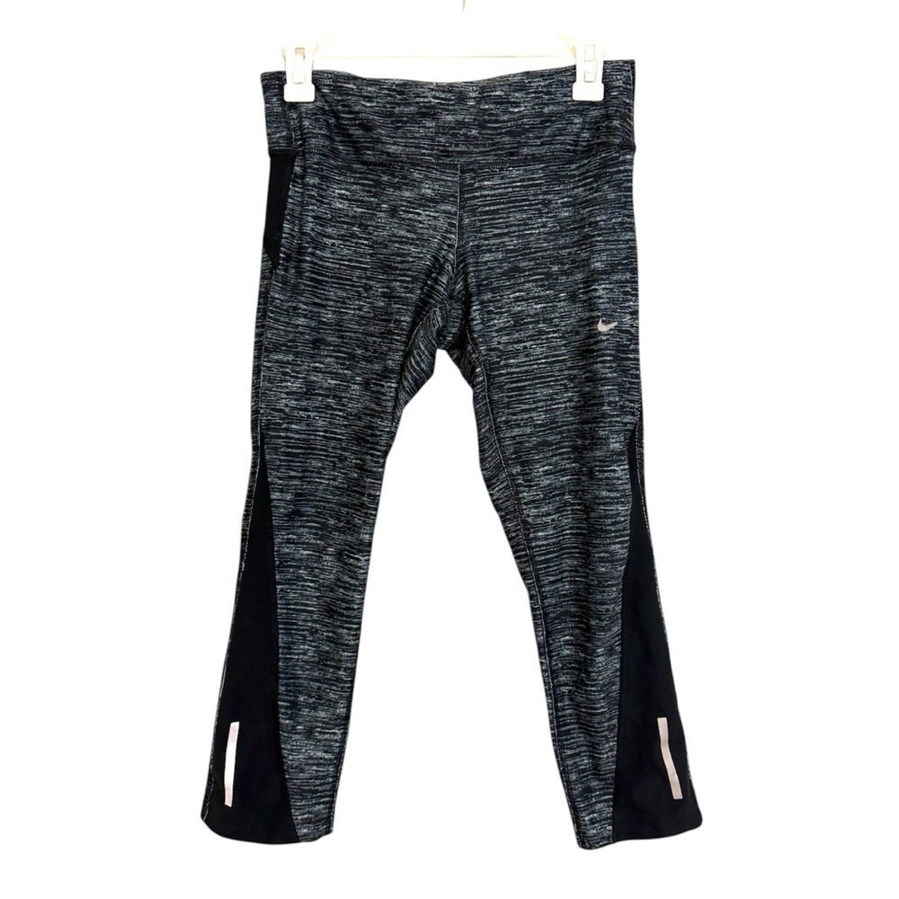 2/$30 Nike Dri-FIT Capri Leggings Black Gray Marled Athletic Running Size Medium